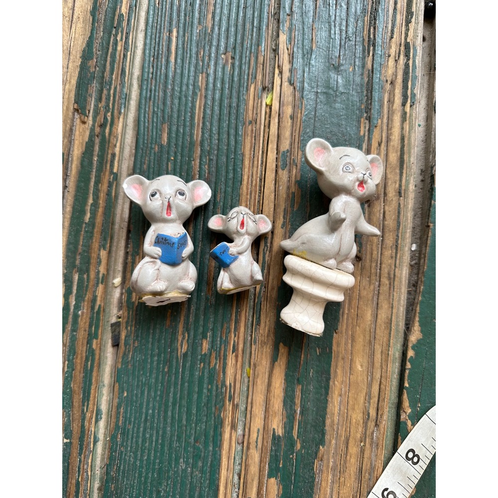 Vintage Ceramic Christmas Caroling Mice Figurines Set of 3 Miniature Decor